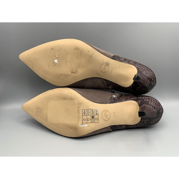 MICHAEL KORS CLARA Dark Dune Suede Snake Print Heel Ankle Booties Women's Sz 9.5 - Picture 11 of 13